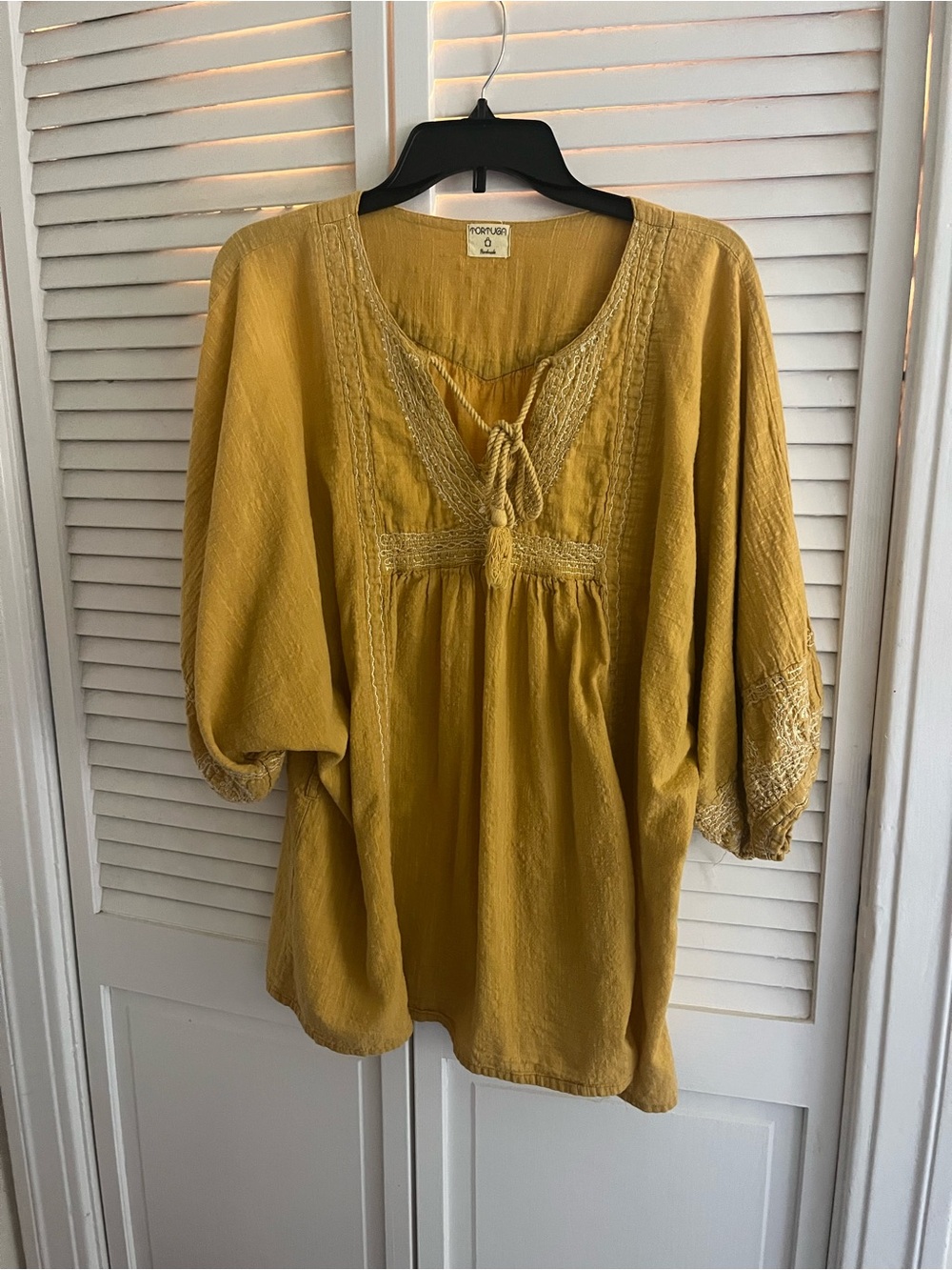 Anthropologie Mustard Boho Peasant Tunic with Embroidery
